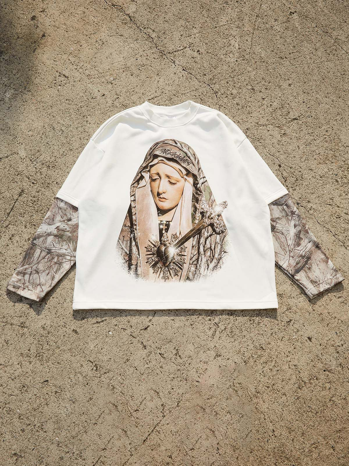 Tree Pattern Headscarf Madonna & Camo Layered Long Sleeve Tee