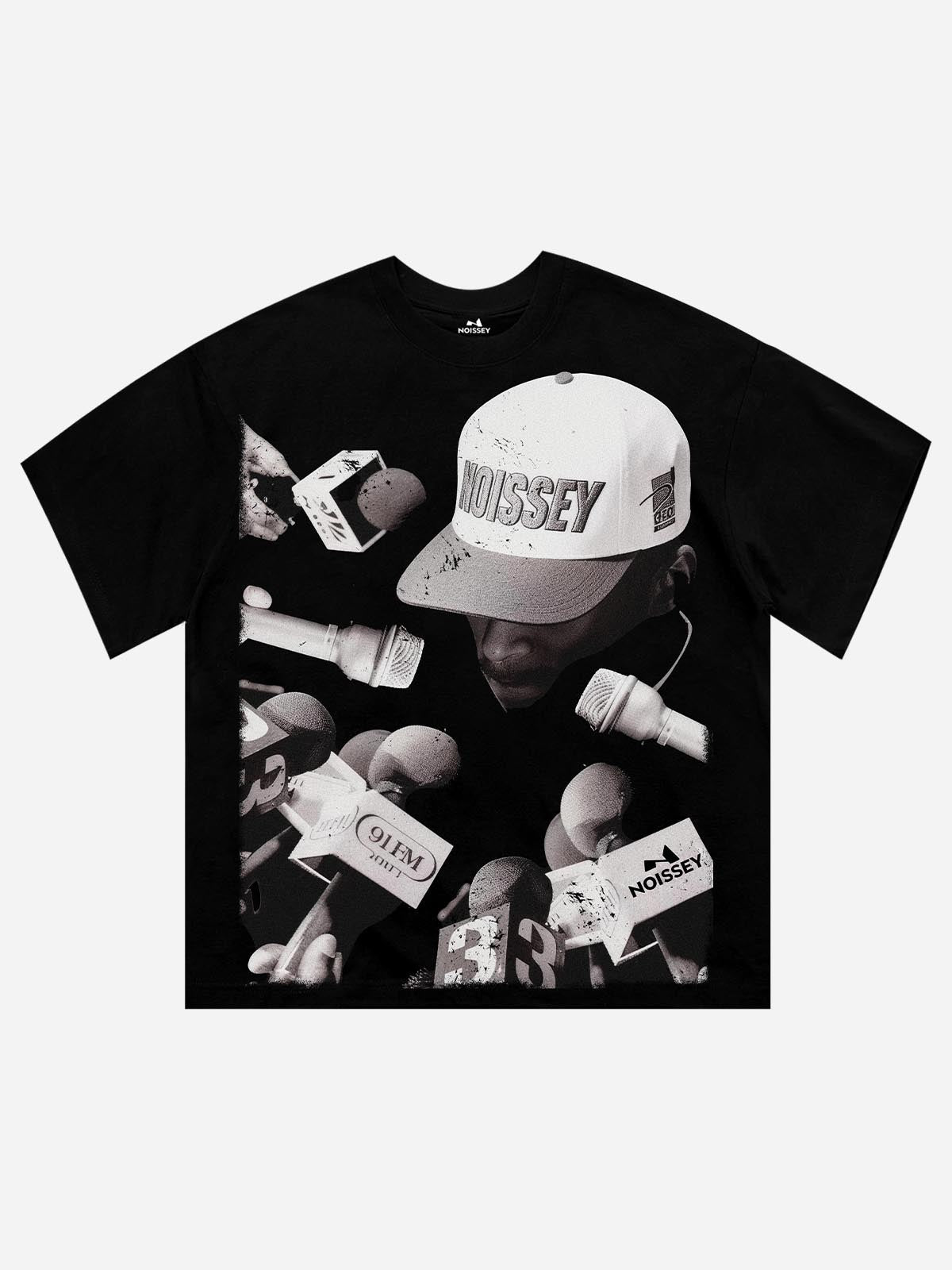 Microphone Press Conference Print Streetwear T-shirt - Heavyweight Cotton