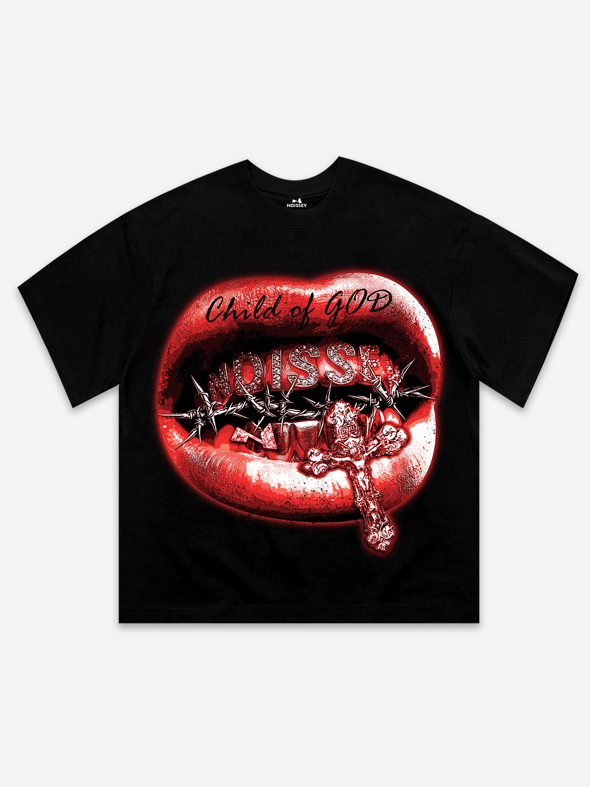 NOISSEY "CHILD OF GOD" GRILLS PRINT - RED LIPS OVERSIZED TEE