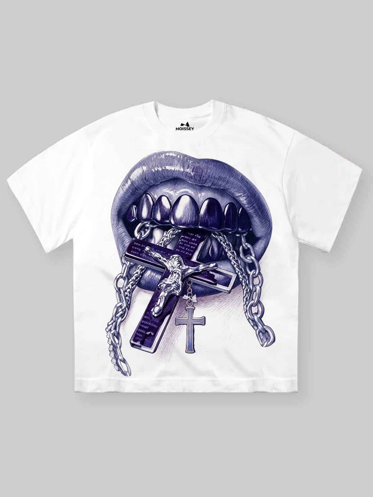 Ballpoint Pen Art Grillz Graphic T-Shirt - Streetwear Crucifix Print Tee