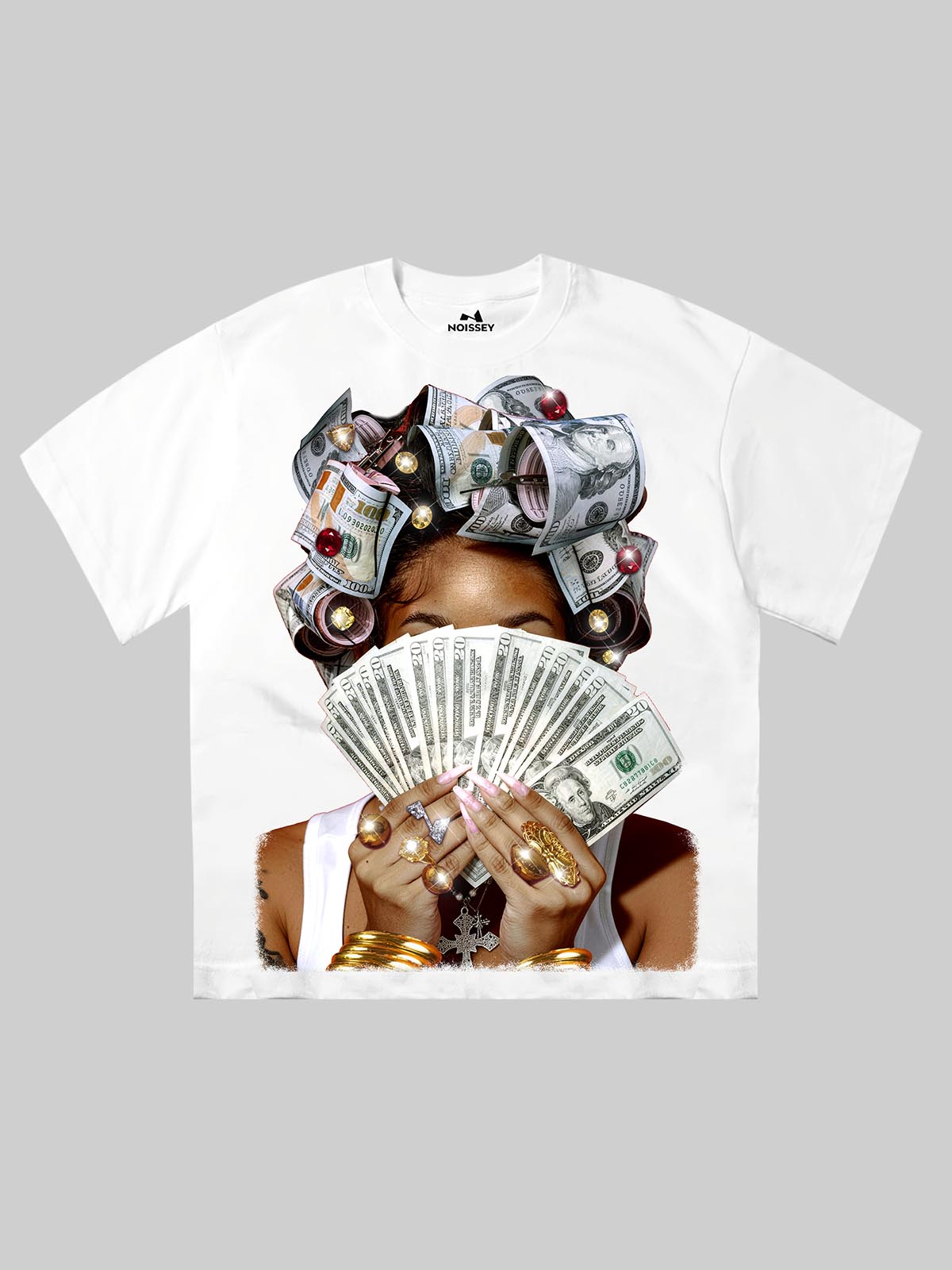 NOISSEY "Money Mindset" Graphic T-Shirt - Urban Luxury Money-Roll Hair Art Print Tee