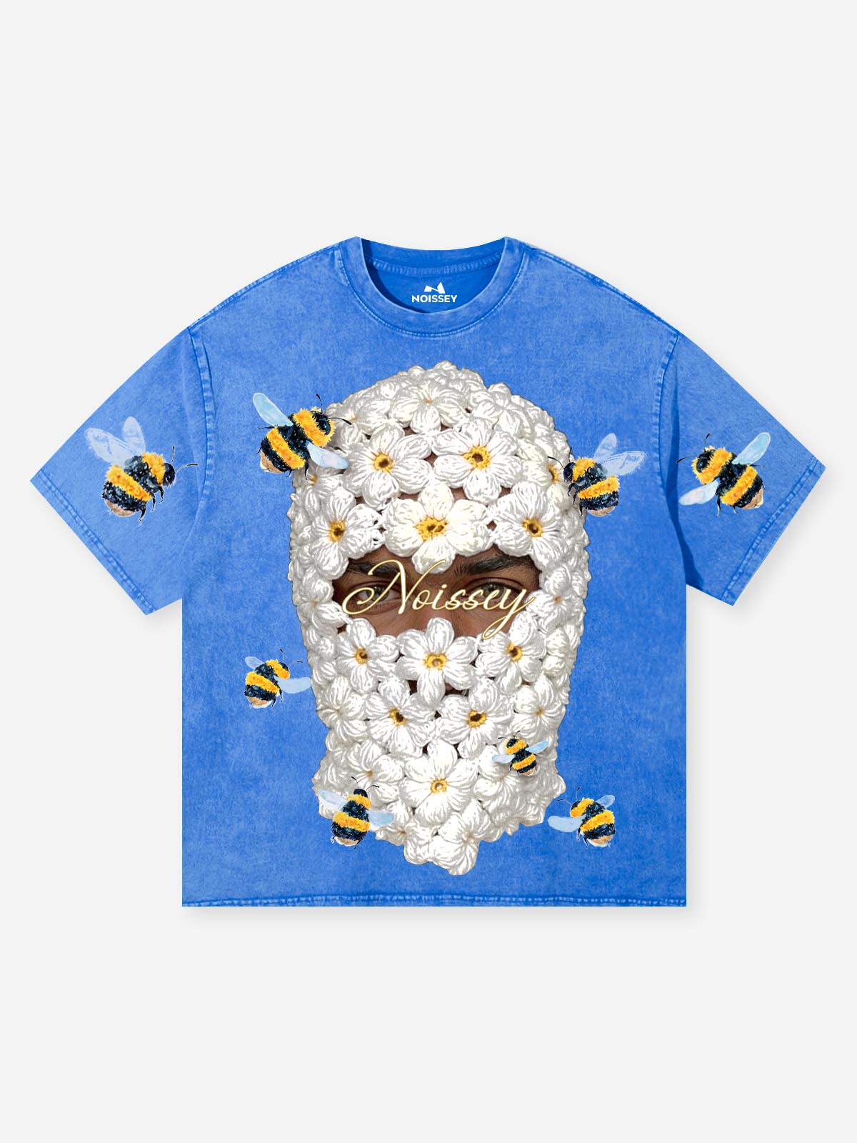 NOISSEY "Stardust Daisy" Mask Graphic Tee - Premium Mineral Wash Blue