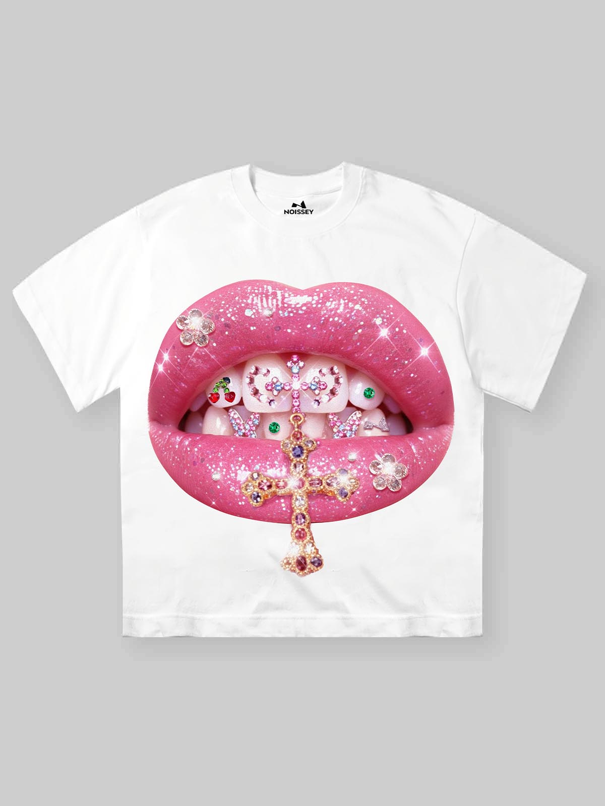 NOISSEY Y2K Grillz Tee - Rhinestone Graphic & Cool Touch Fabric