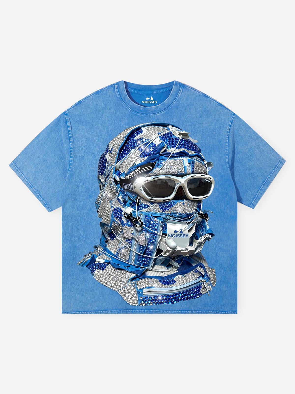 NOISSEY "Iced Out" Effect Balaclava Graphic Tee - Blue Wash