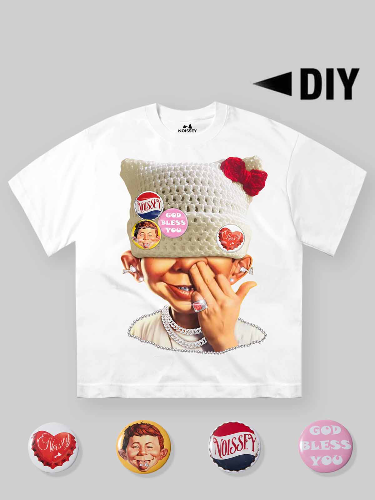 NOISSEY "Bad Boy" DIY Crochet Beanie Cooling Heavyweight Tee (4 Pins Included)