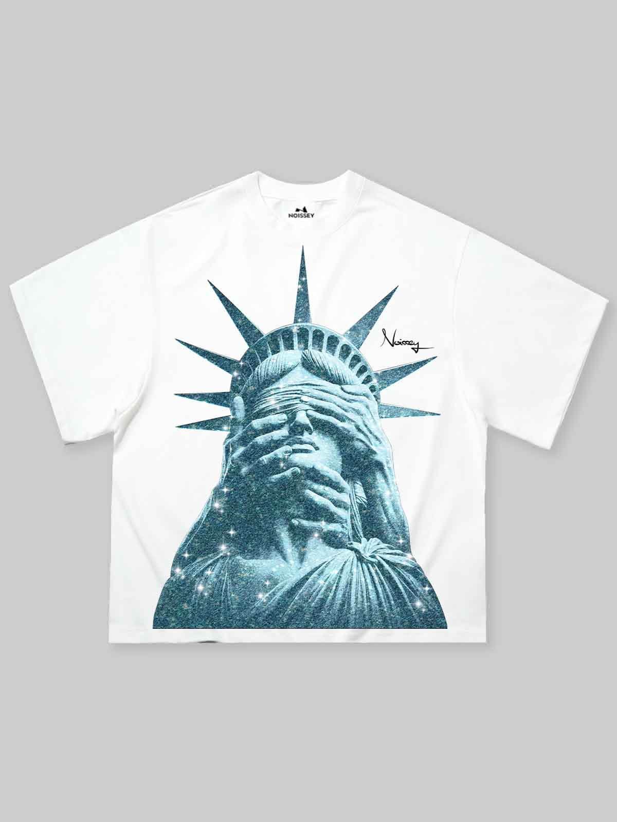 NOISSEY "Liberty Blinded" Heavyweight Tee - White Boxy Street Graphic T-Shirt