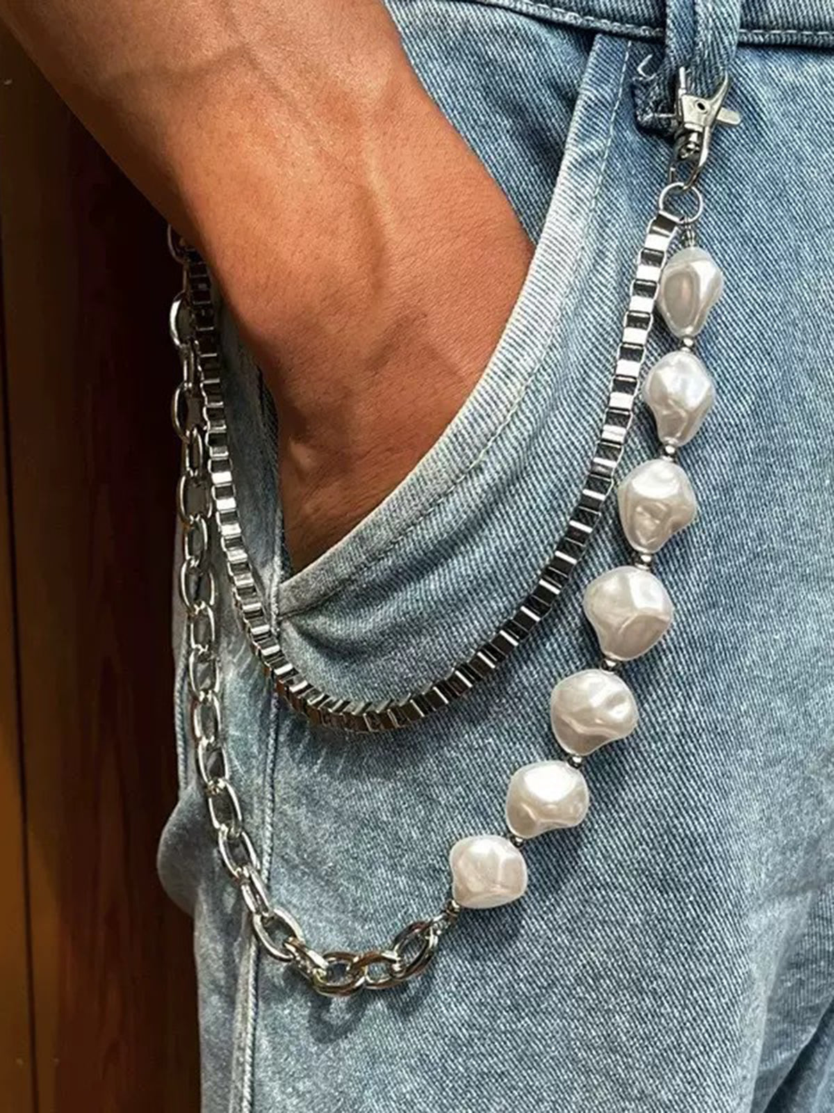NOISSEY URBAN HYBRID - DOUBLE-LAYERED PEARL & METAL WAIST CHAIN