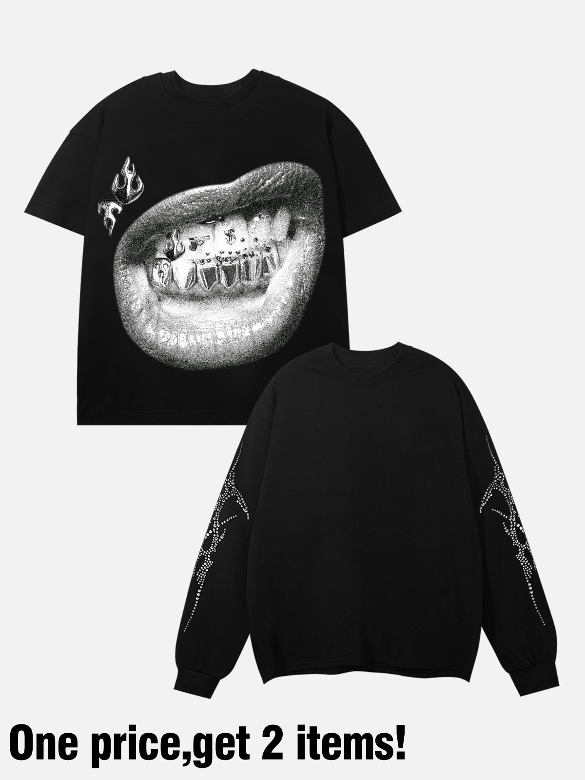NOISSEY "Gun & Dice" Grillz Rhinestone 2-Piece Layering Set