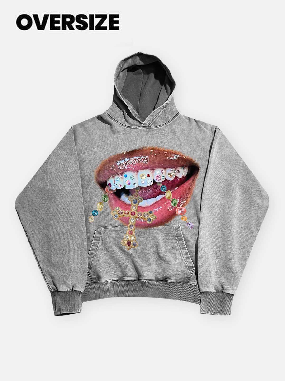 NOISSEY Vintage Wash "Diamond Cross Grillz" Heavyweight Hoodie (425g)