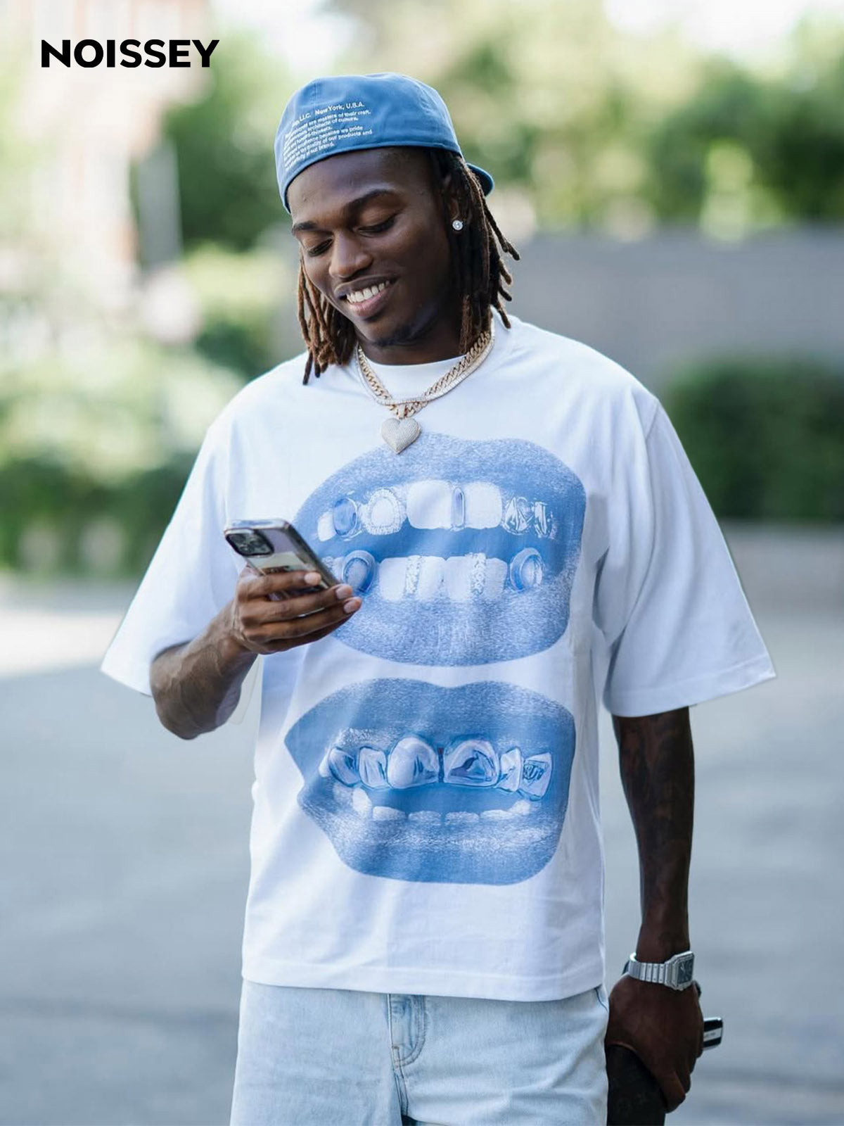 NOISSEY "Double Grillz" Boxy Heavyweight Cooling Tee - White