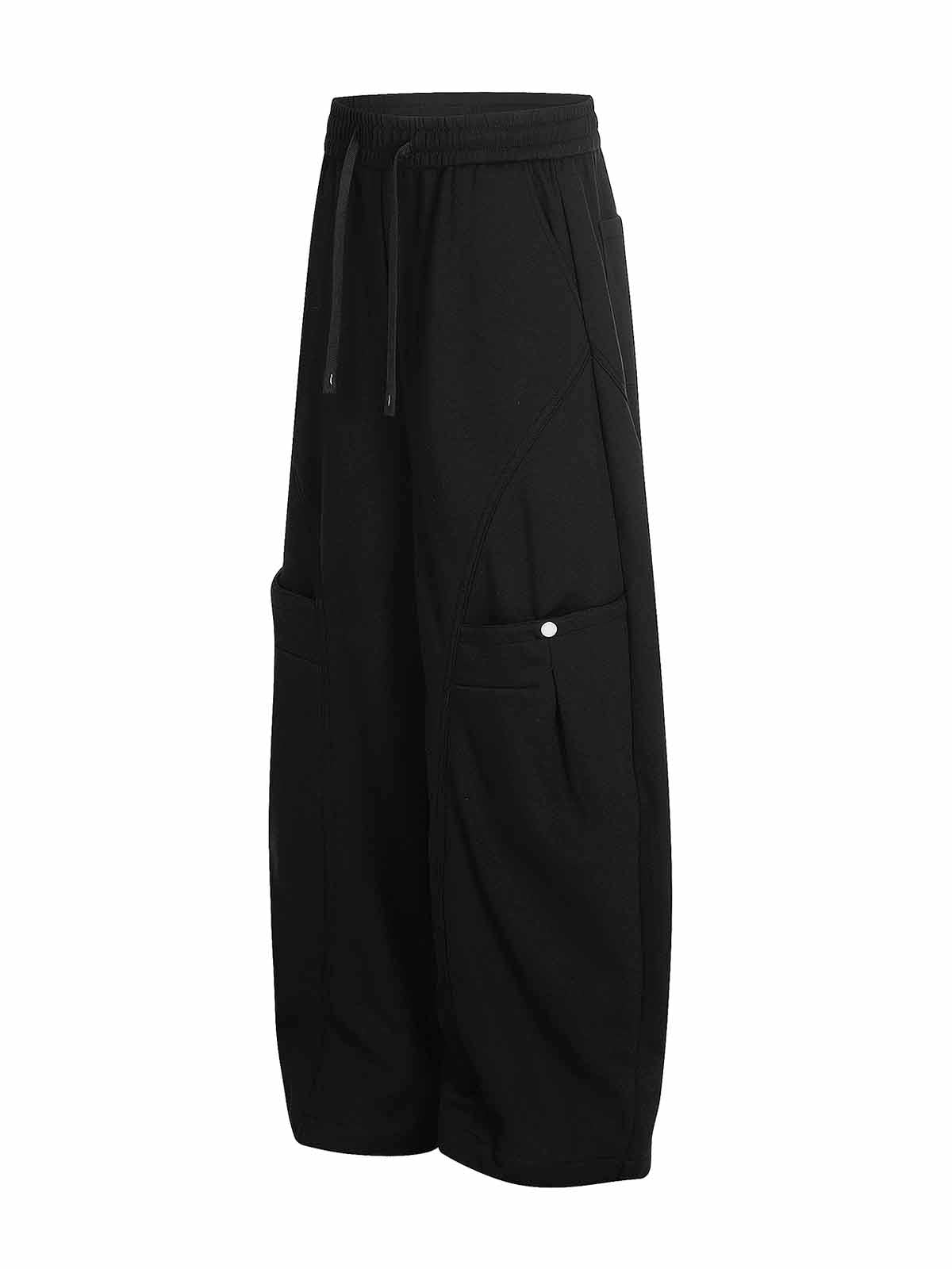 Elastic Waistband Curved-Cut Casual Pants