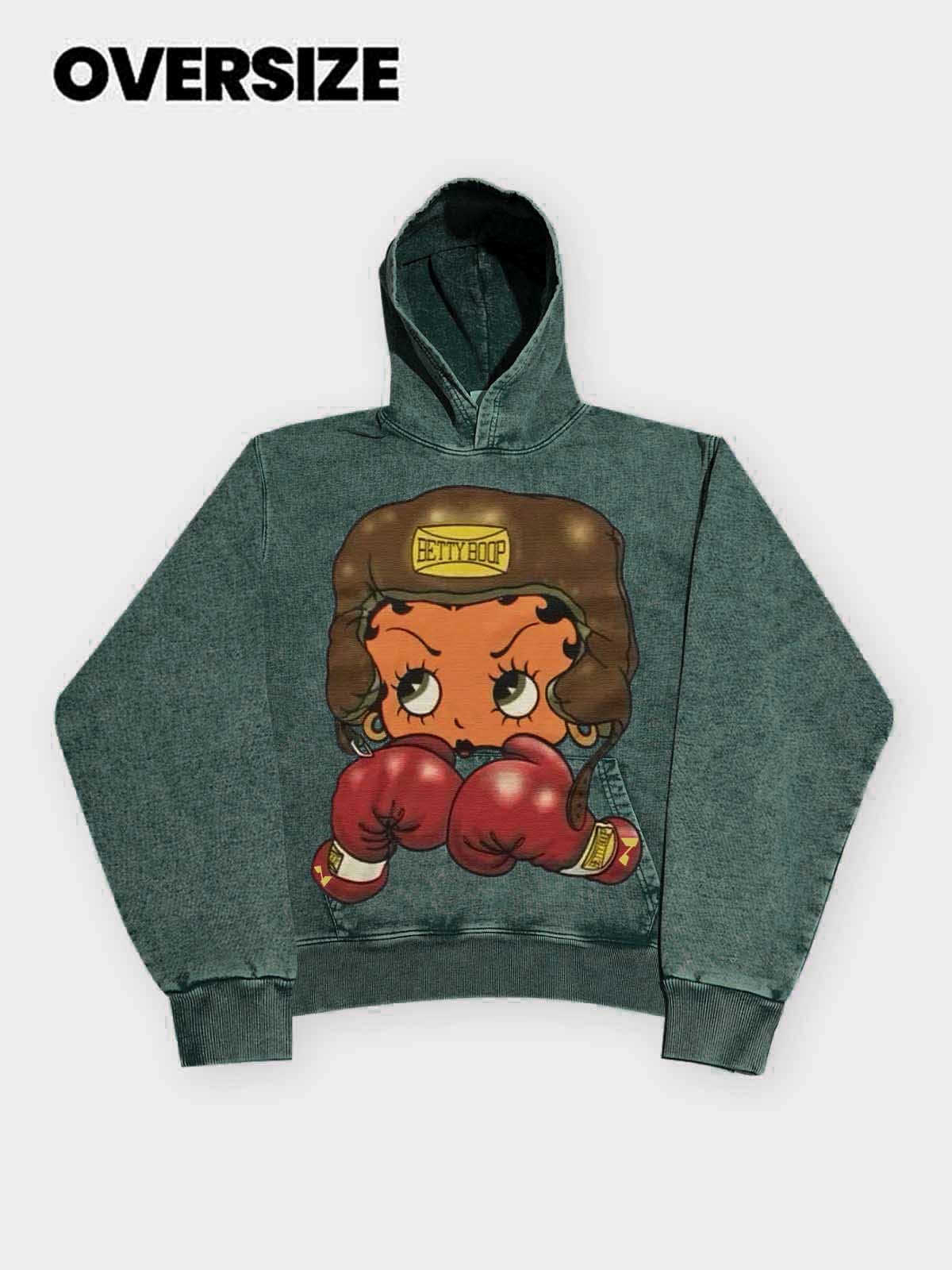 NOISSEY Heavyweight 425g "Boxing Girl" Vintage Wash Hoodie
