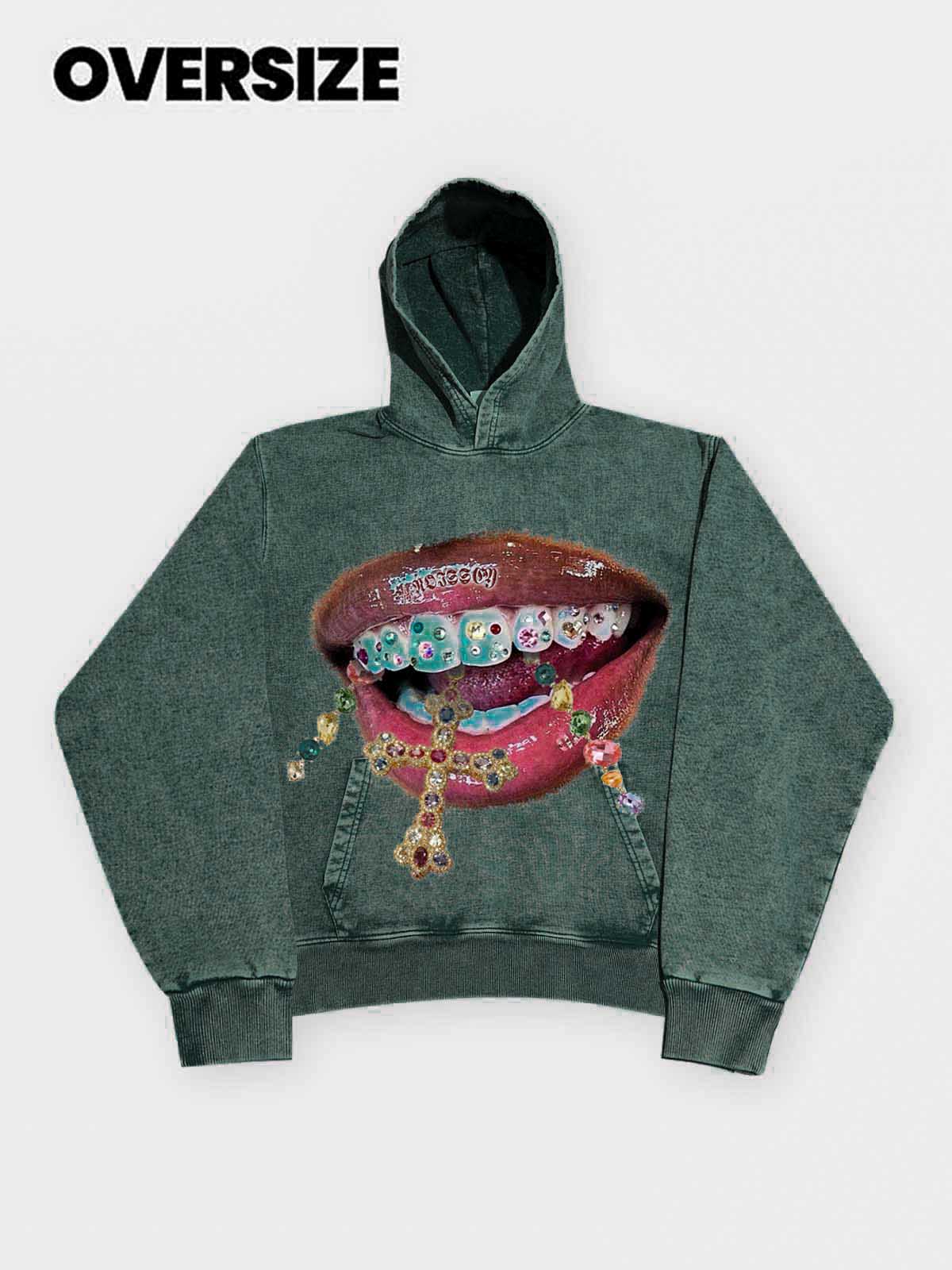 NOISSEY Vintage Wash "Diamond Cross Grillz" Heavyweight Hoodie (425g)
