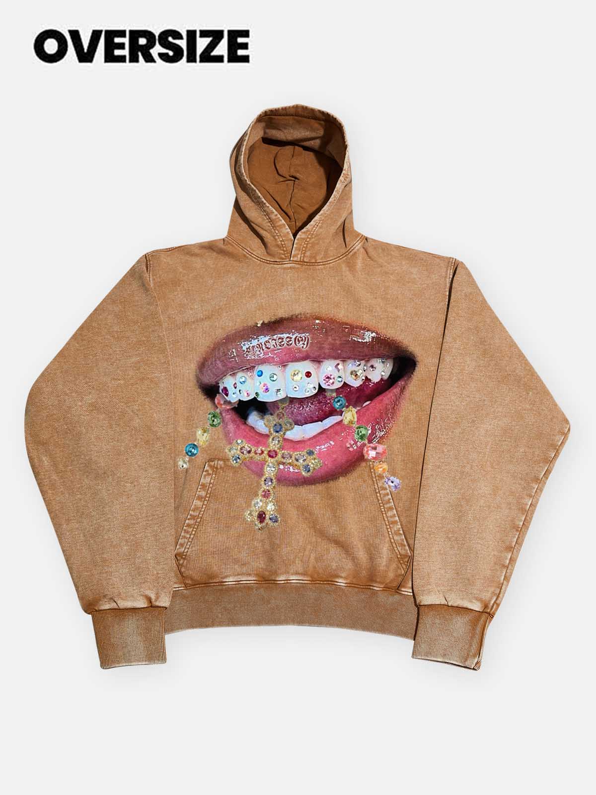 NOISSEY Vintage Wash "Diamond Cross Grillz" Heavyweight Hoodie (425g)