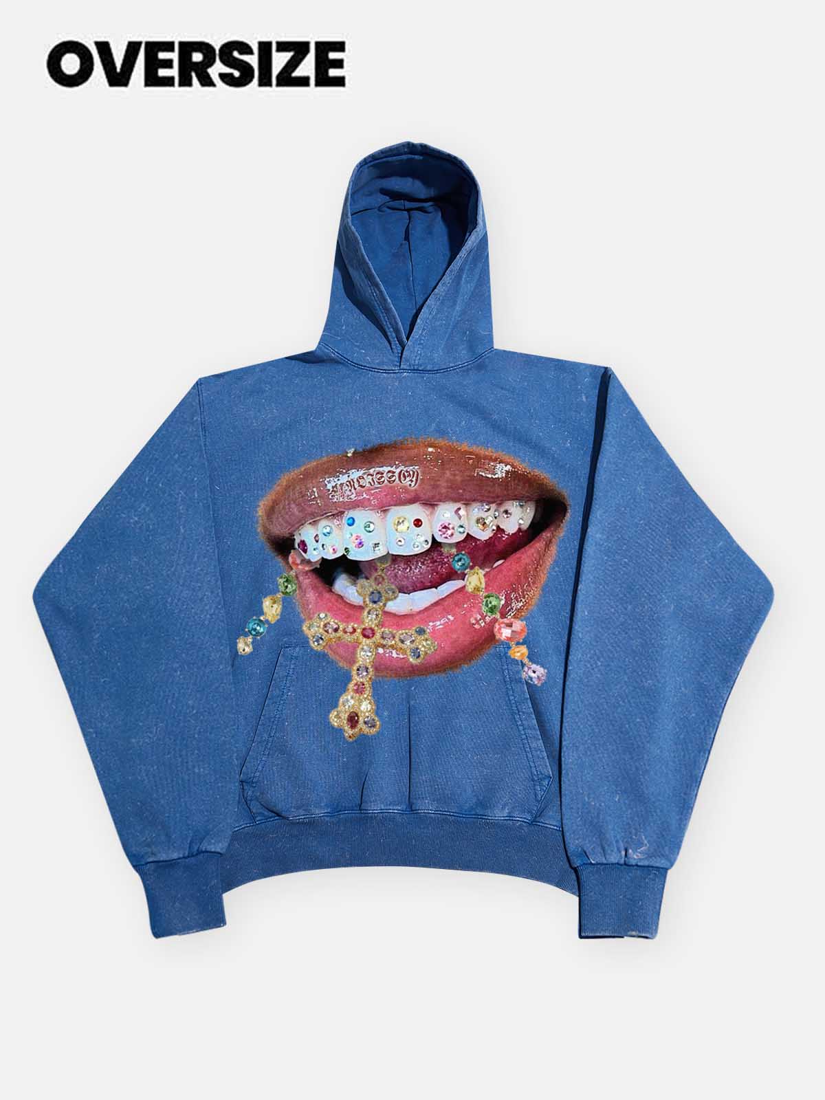 NOISSEY Vintage Wash "Diamond Cross Grillz" Heavyweight Hoodie (425g)