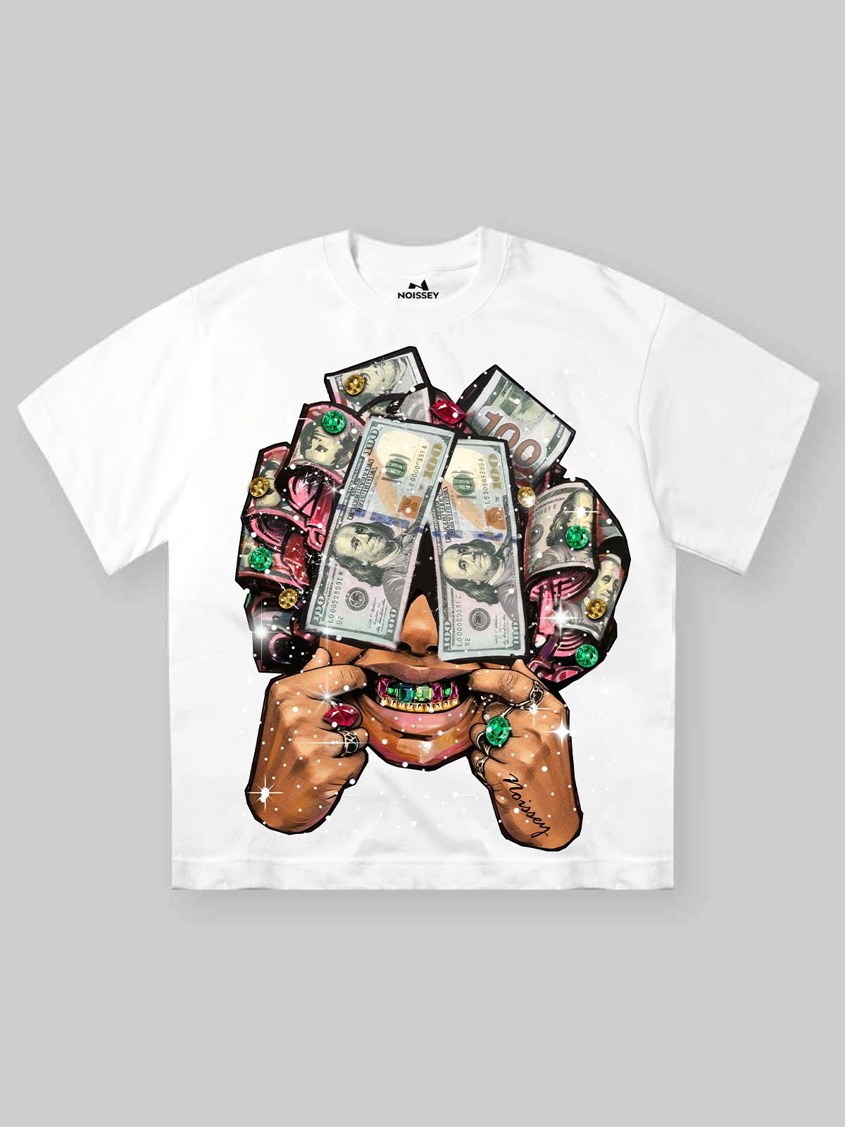 Glitter Graffiti Money-Head Woman Art Print Streetwear Oversized Graphic T-Shirt