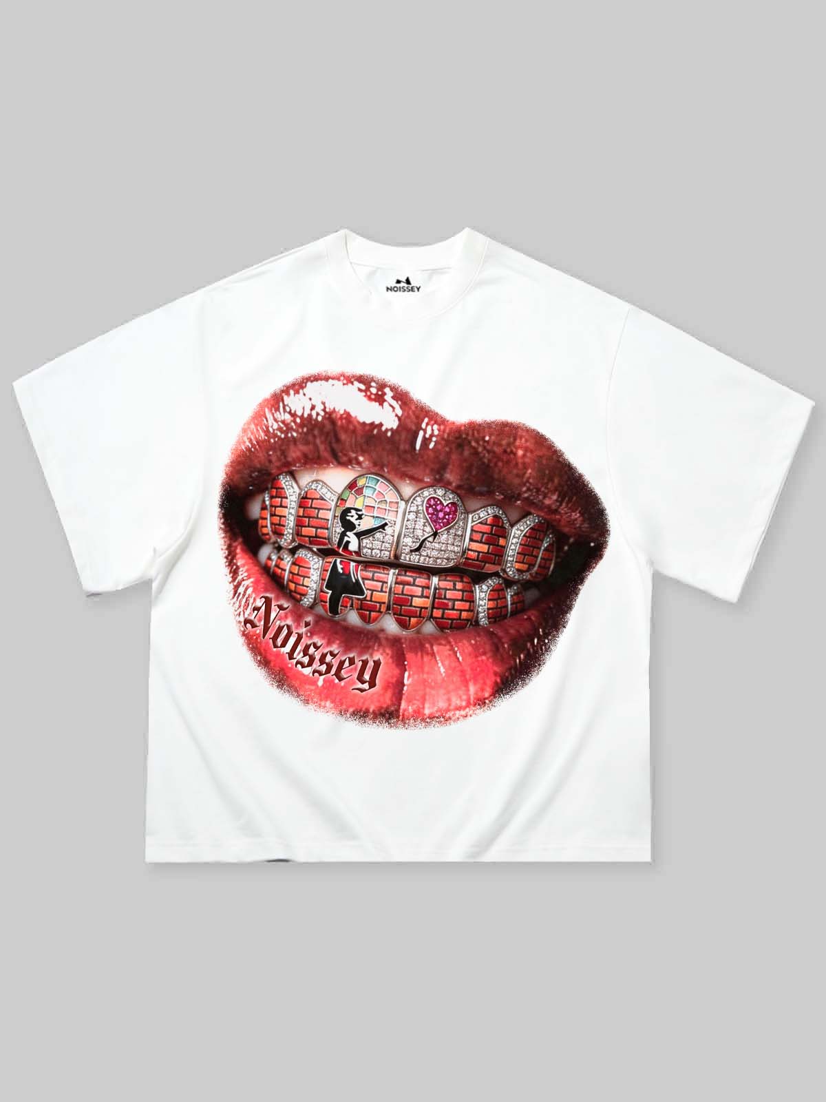 NOISSEY "Urban Heart" Brick Wall & Love Heart Grill Art Print T-Shirt - Racing White