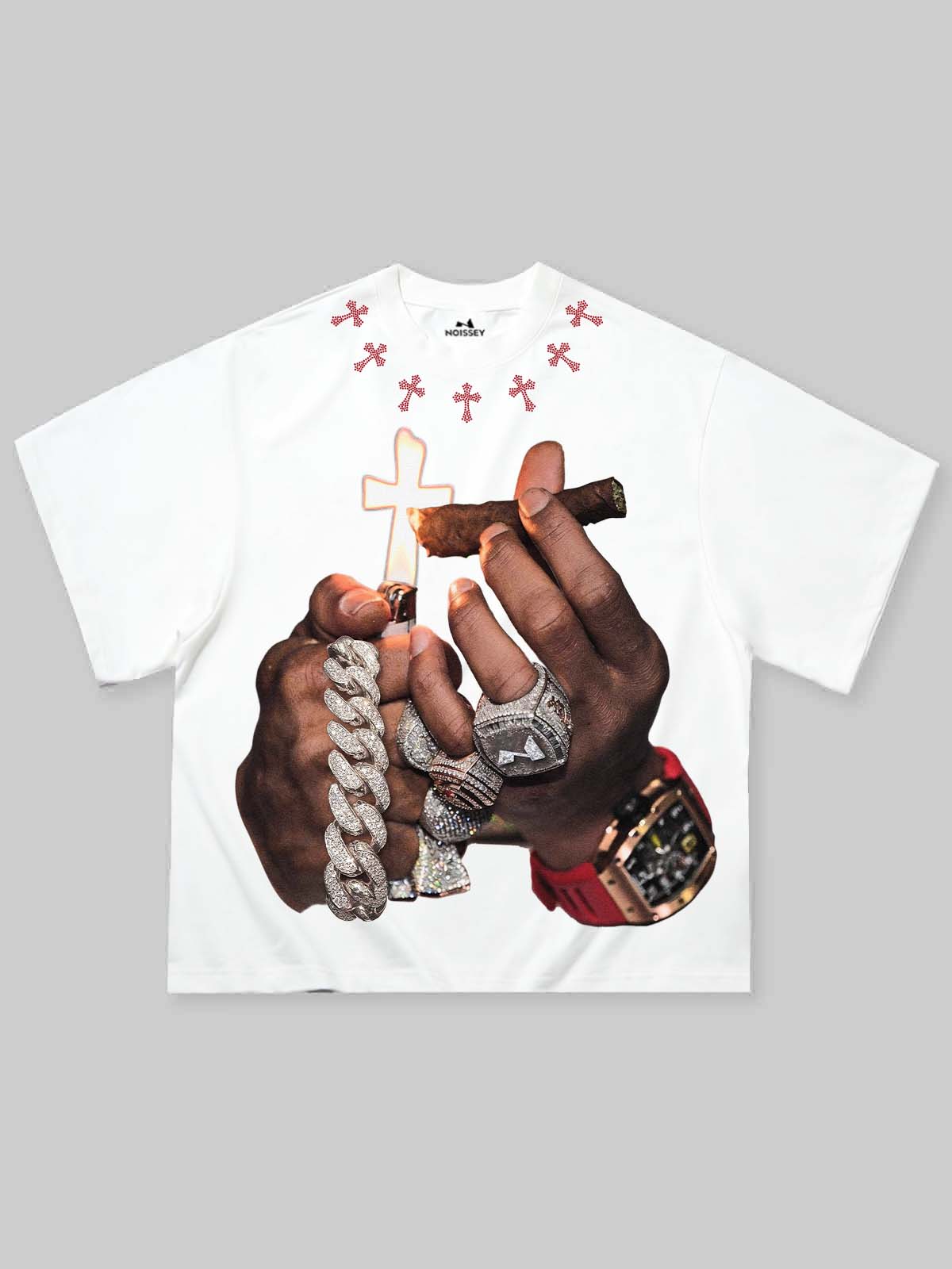 NOISSEY "Cuban Link Cigar" White Tee - Boxy Diamond T-Shirt