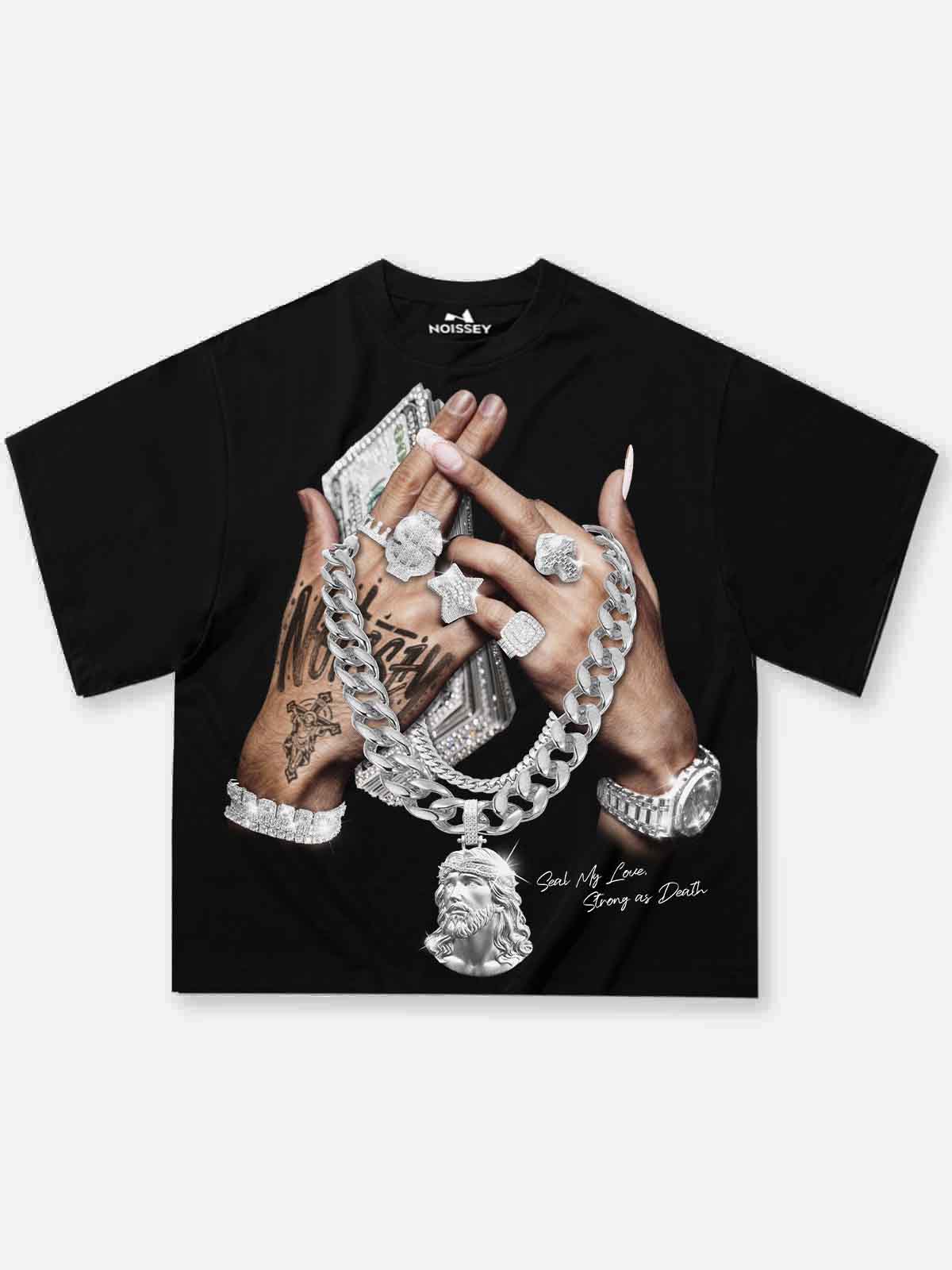 NOISSEY "Seal My Love" Jesus Medallion T-Shirt - Phantom Black Boxy Fit