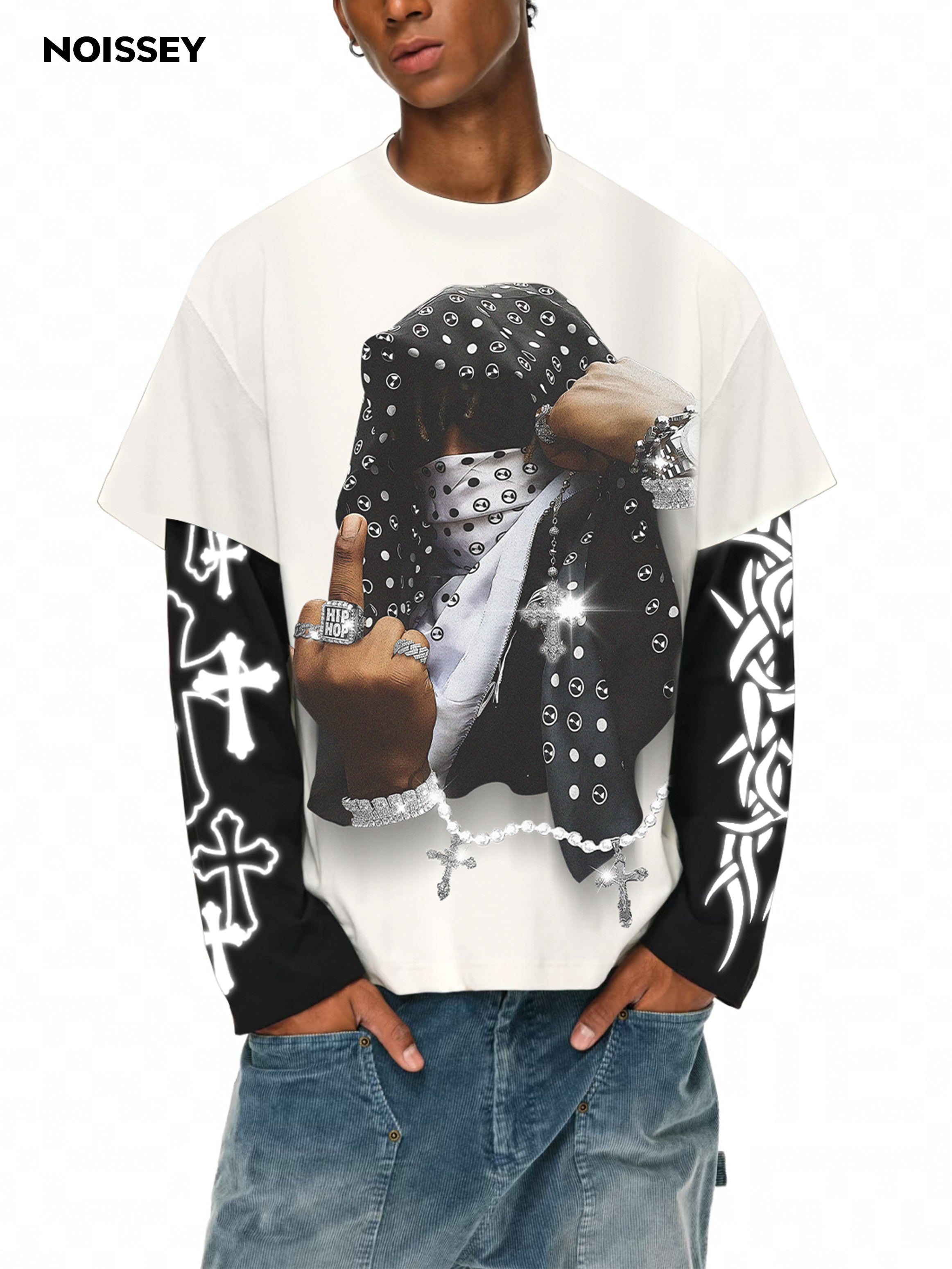 Headscarf Art, Glowing Arm Material, Genuine Two-Piece Print Long Sleeve