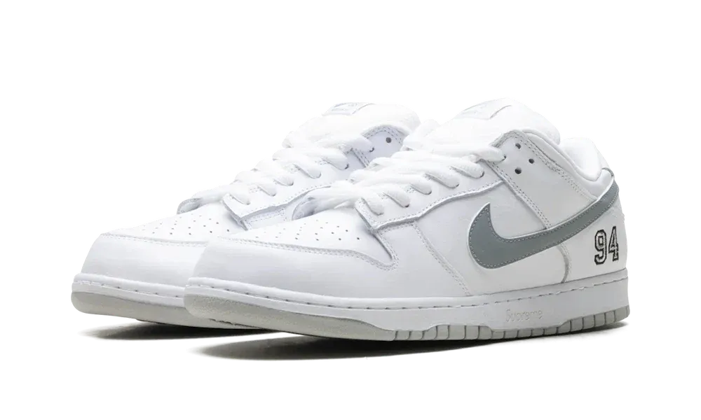 Nike SB Dunk Low Supreme White Metallic Silver