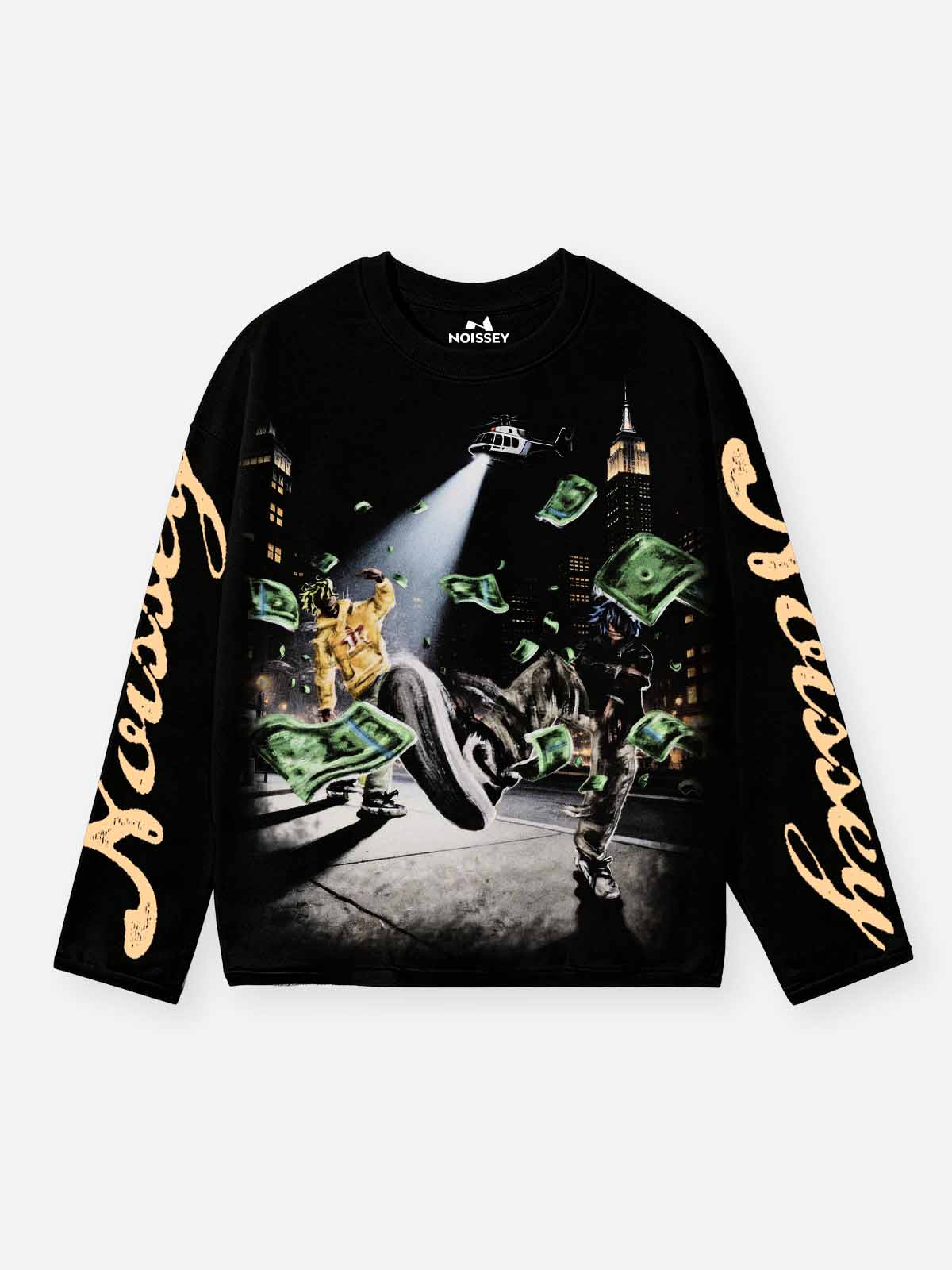 NOISSEY New York Night Heli-Cash Graphic Art Little Oversized Long Sleeve Shirt - Onyx Black