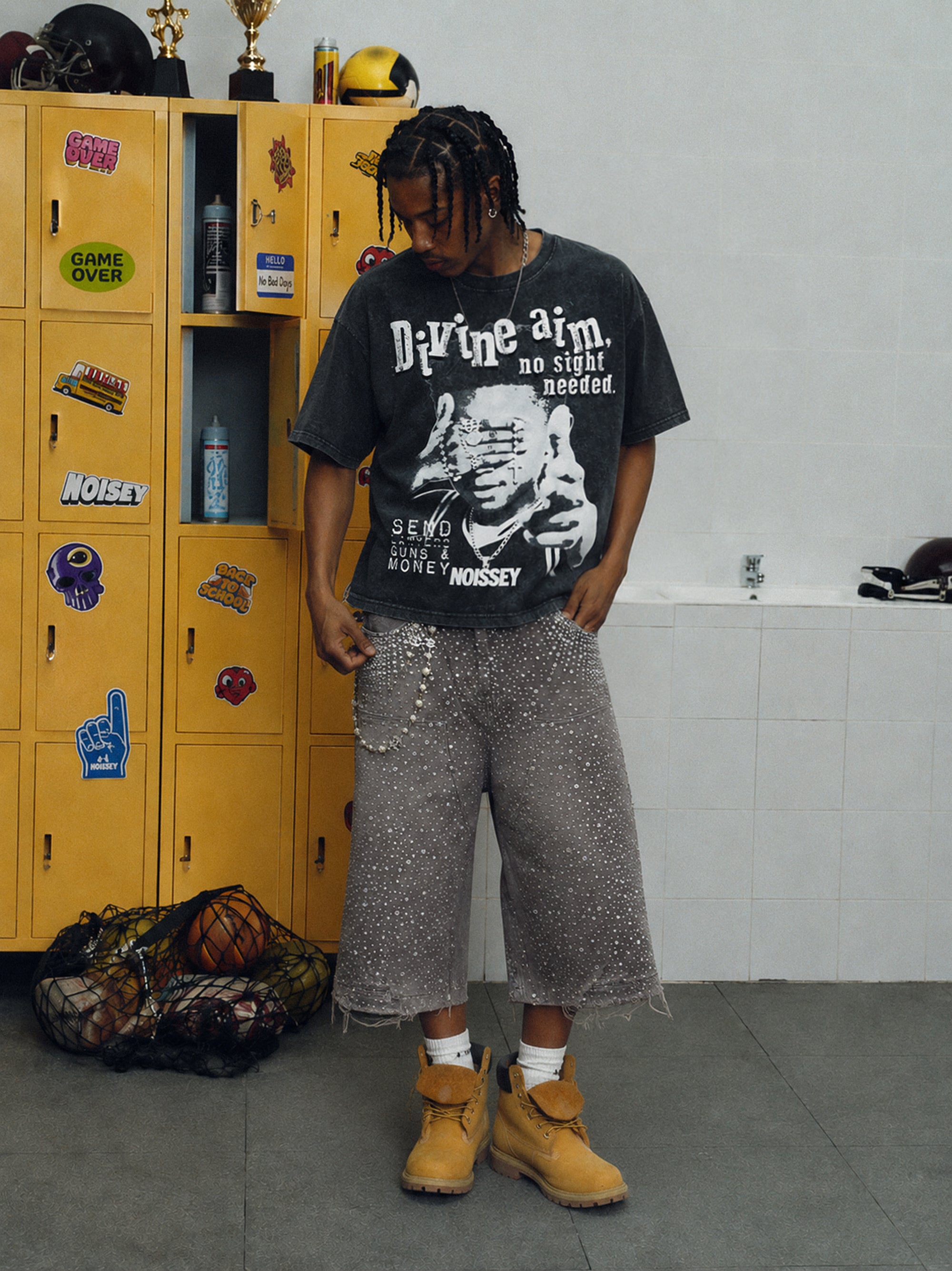 NOISSEY "Divine Aim" Washed Black Tee - Vintage Graphic