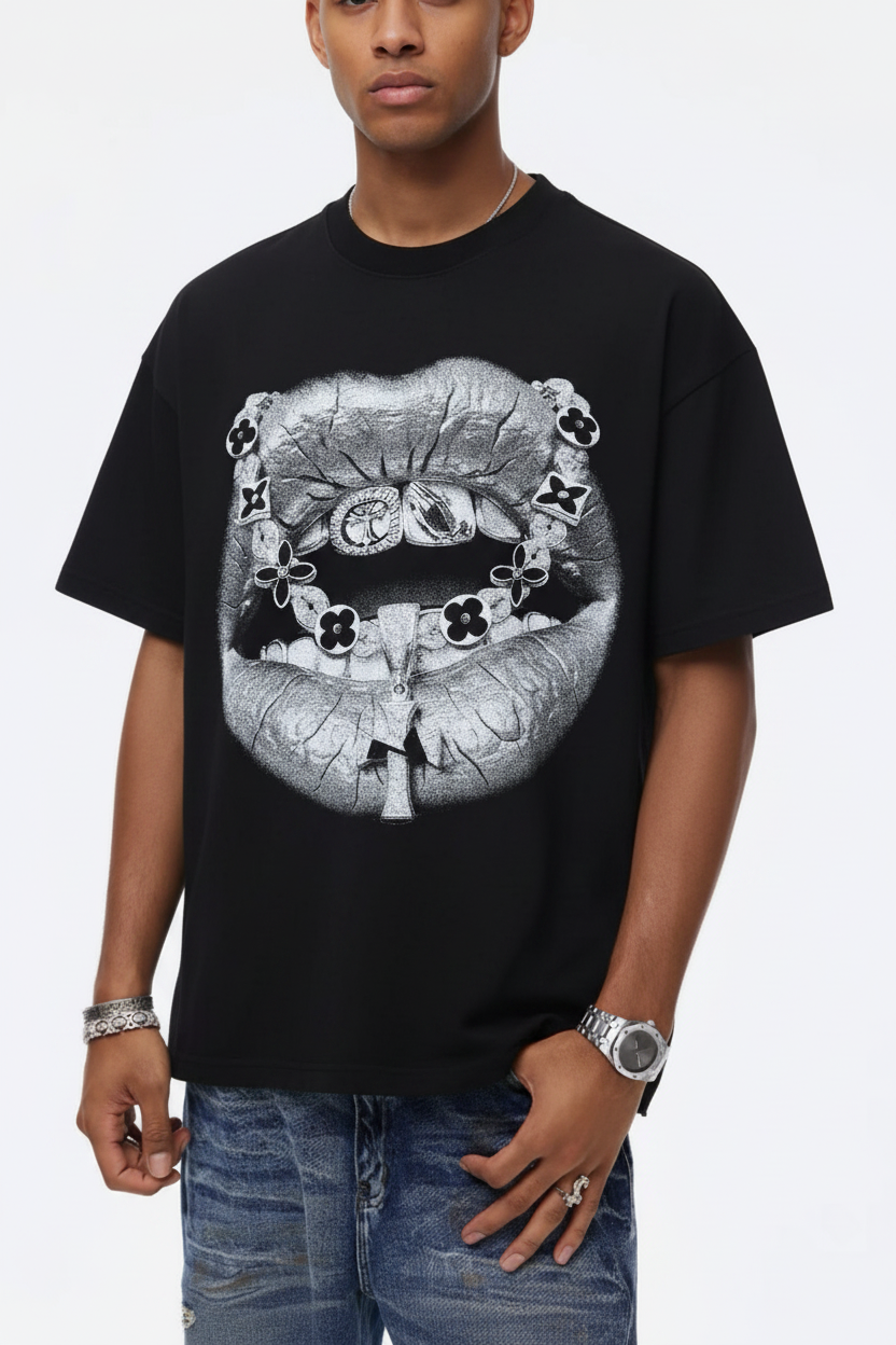 NOISSEY Retro Cross & Grillz Lip Graphic Heavyweight T-Shirt - White 255G Boxy Fit