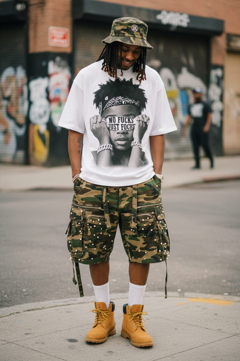 "No Fucks Just Focus" character-printed Boxy oversized T-shirt
