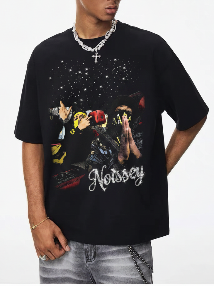 NOISSEY "Luxury Brotherhood" Rolls-Royce Starlight Graphic Heavyweight T-Shirt - Pitch Black 255G