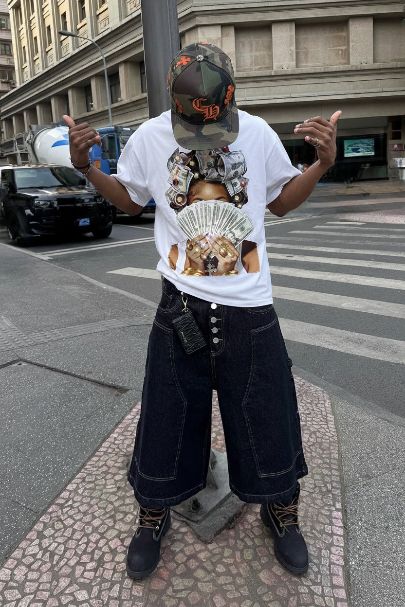 NOISSEY "Money Mindset" Graphic T-Shirt - Urban Luxury Money-Roll Hair Art Print Tee