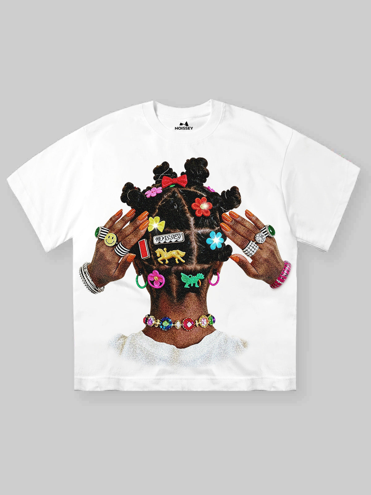 NOISSEY "American Braids" White Tee - Oversized Heavyweight Urban Graphic T-Shirt