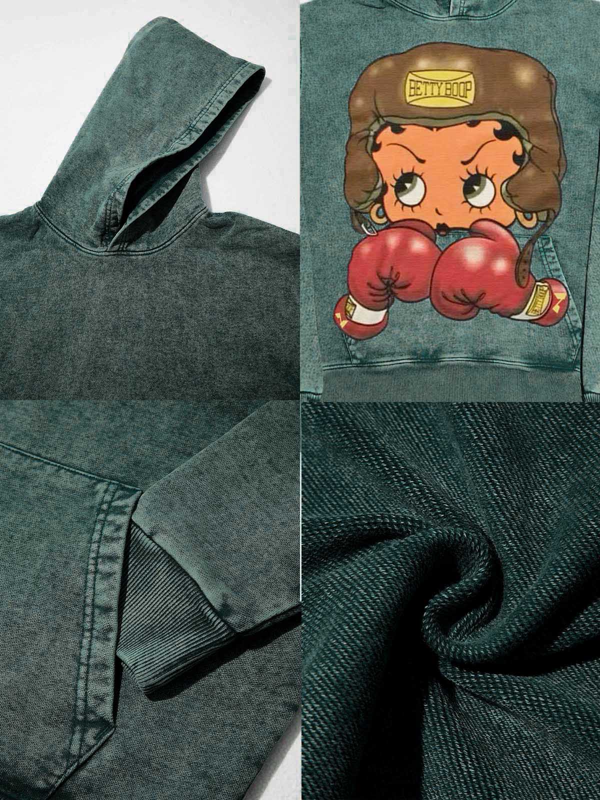 NOISSEY Heavyweight 425g "Boxing Girl" Vintage Wash Hoodie