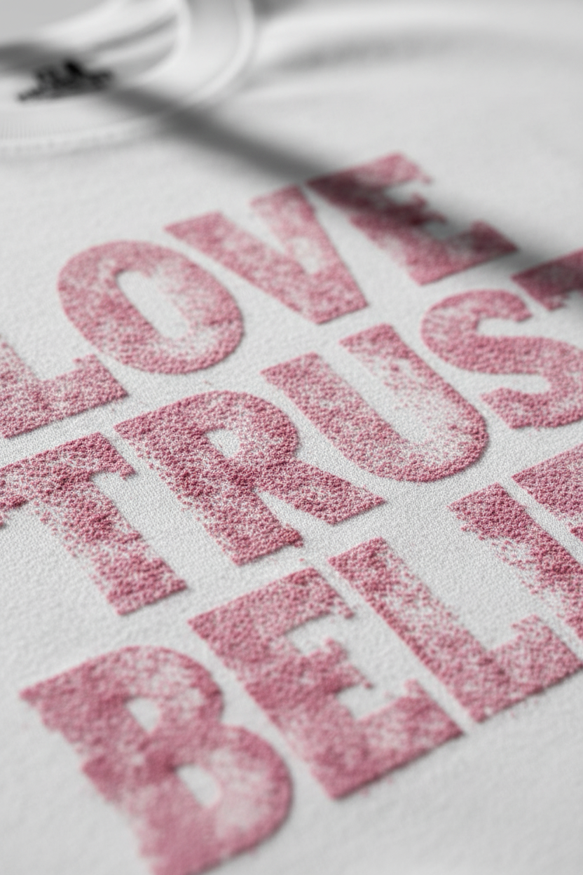 NOISSEY "Lace Romance" Tactile Flower Texture LOVE TRUST BELIEVE Oversized Tee