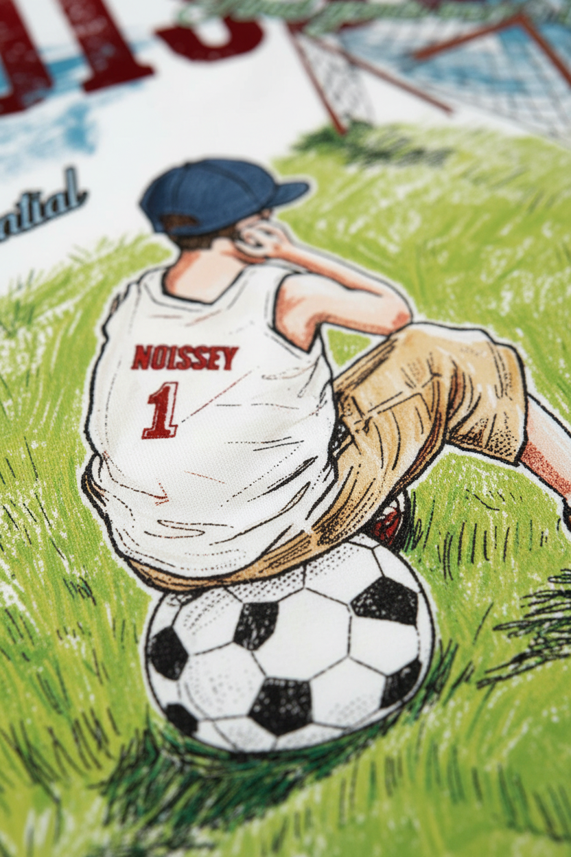 NOISSEY "Dream Chaser" Boy & Football Illustration Art Tee - Pure White