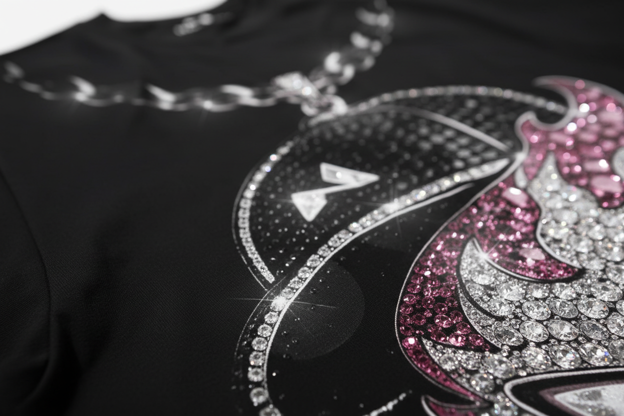 NOISSEY "Diamond Spirit Pendant" Icy Fire Chain Graphic T-Shirt - Onyx Black