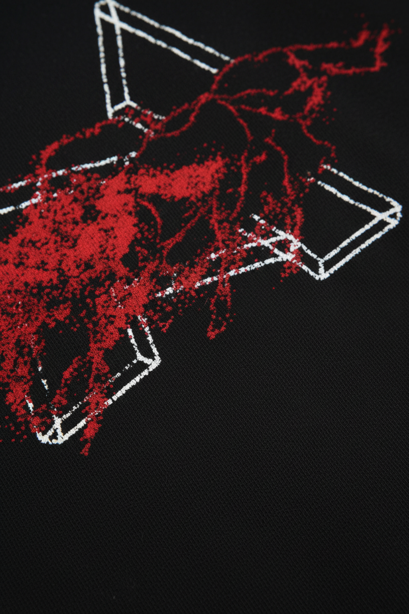NOISSEY "Chrono Geometry" Overlapping Crimson Outlined Horse Geometric Oversized Tee