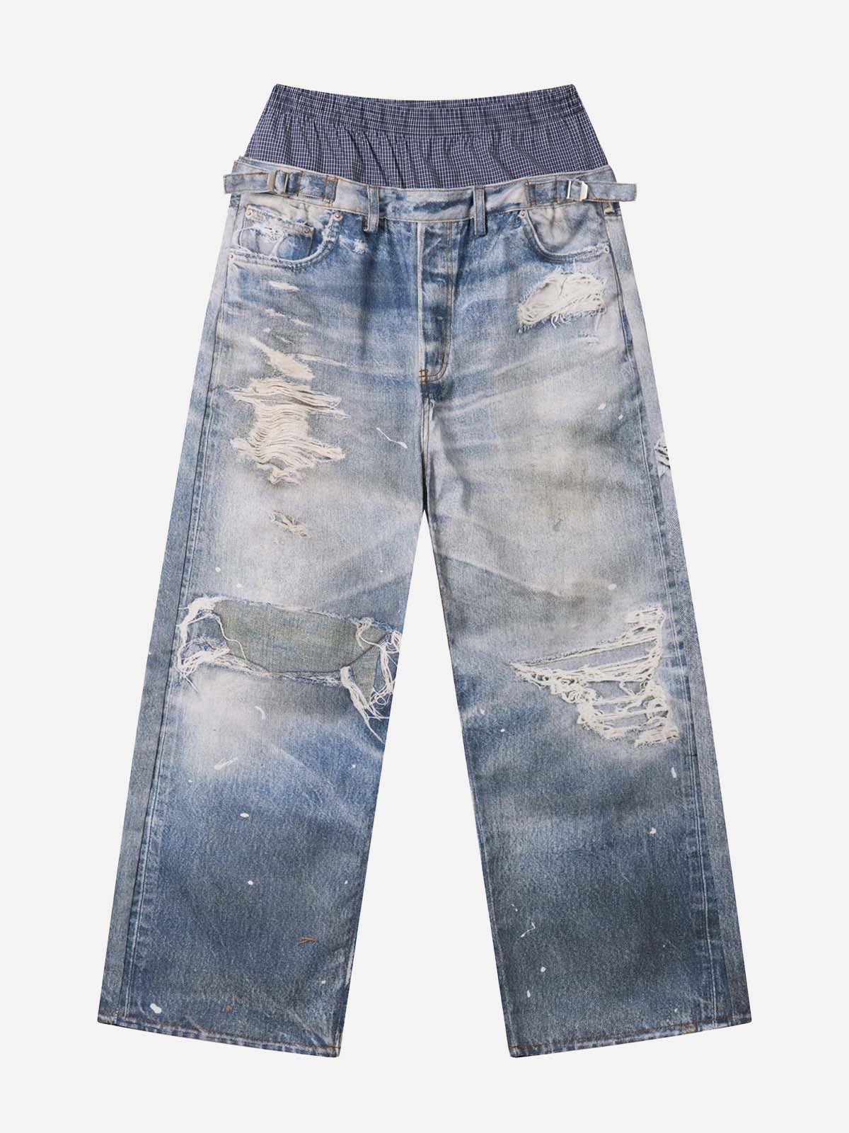 NOISSEY WEST COAST DOUBLE WAIST - DISTRESSED DENIM TEXTURE PANTS