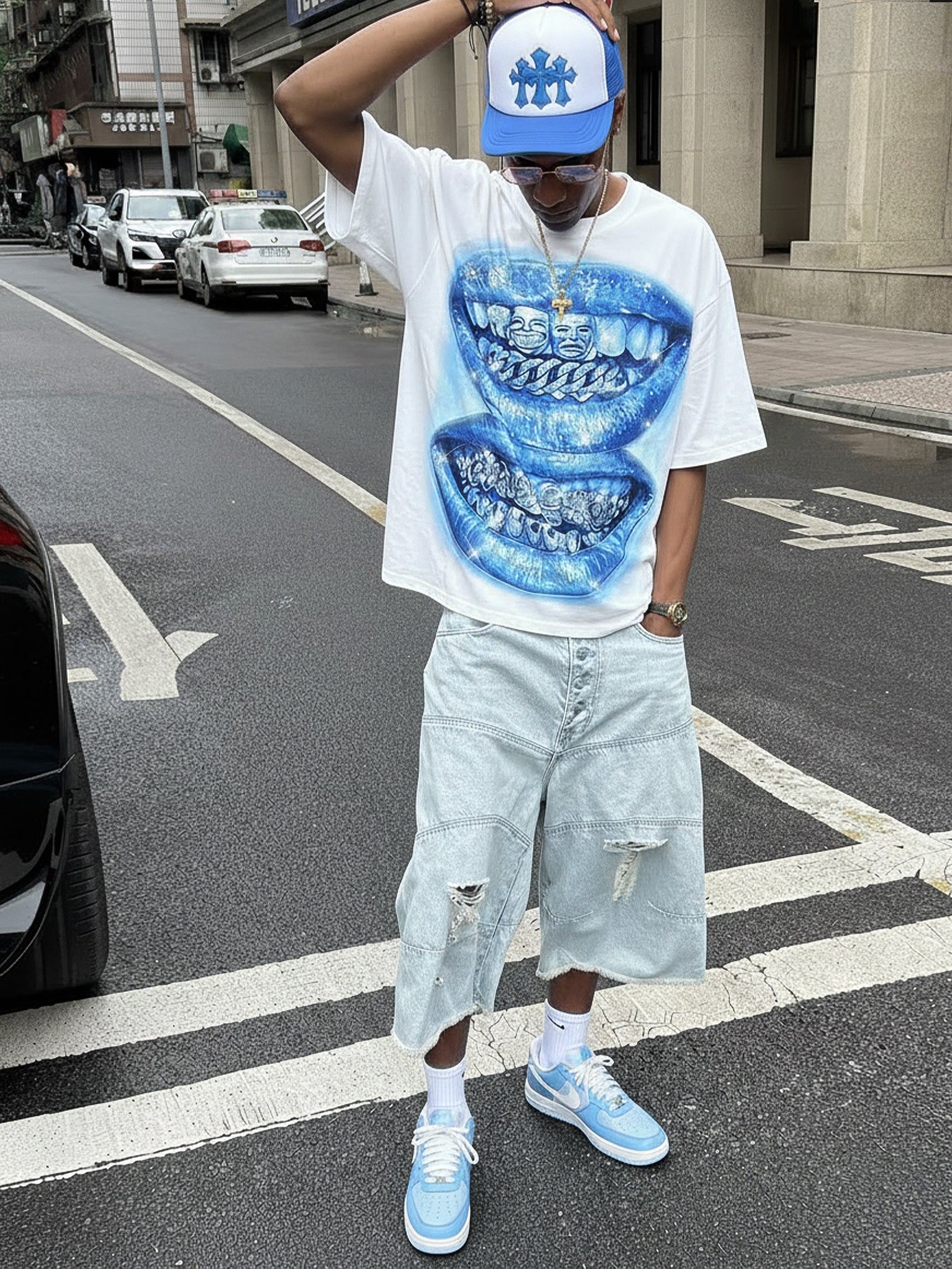 NOISSEY "Drama Grillz Lips" Heavy Graphic Little Oversize T-Shirt - Pure White