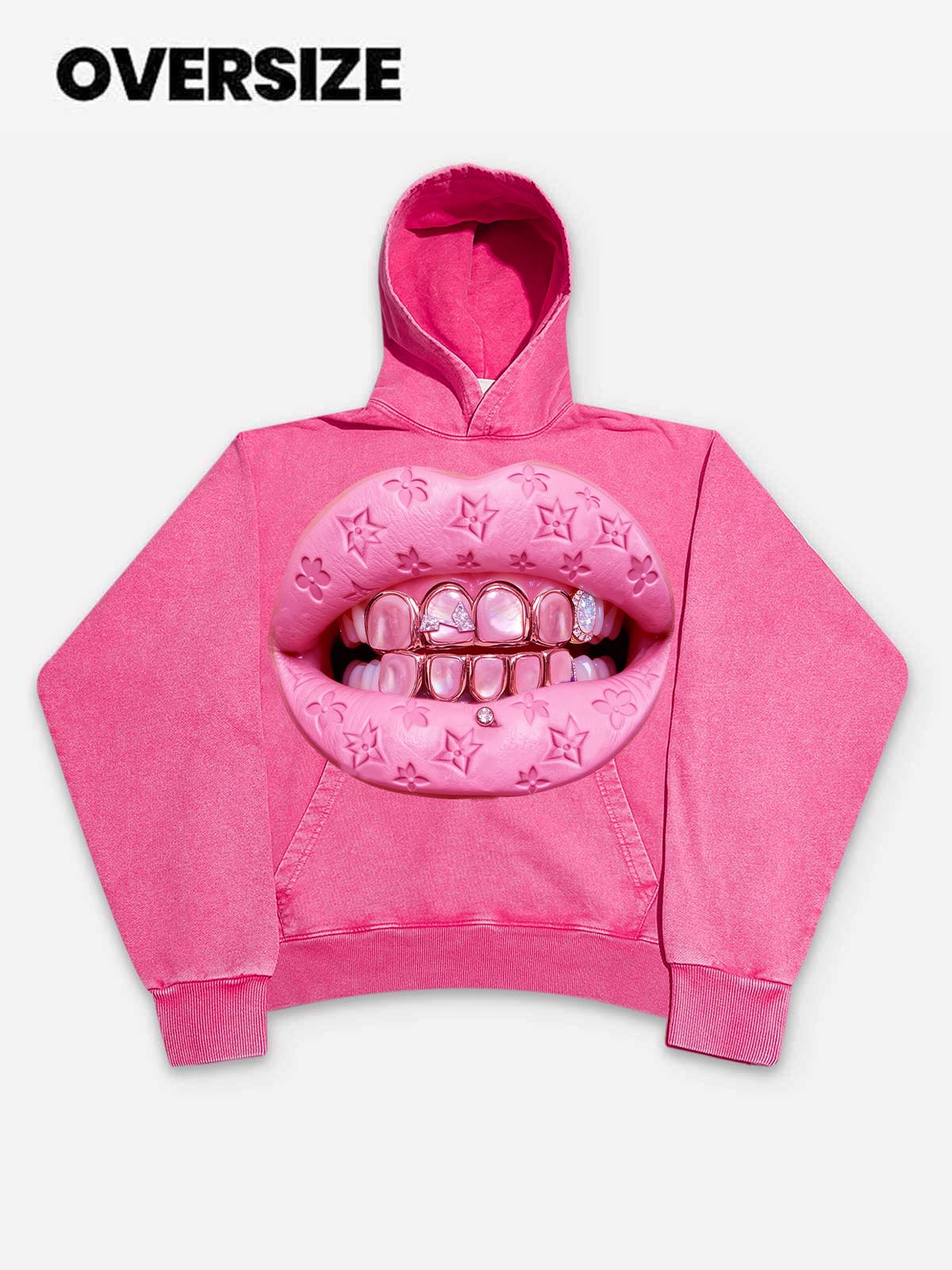 NOISSEY PINK "CAT'S EYE" ICED OUT GRILLS PREMIUM STREETWEAR HOODIE