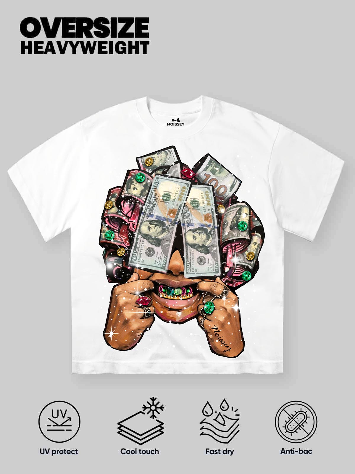 Glitter Graffiti Money-Head Woman Art Print Streetwear Oversized Graphic T-Shirt