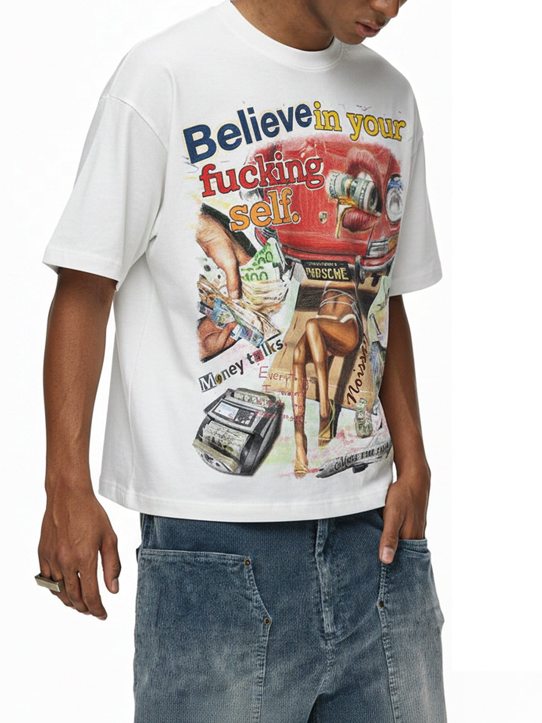 "MONEY TALKS" Bold Graffiti Art Print Statement T-Shirt
