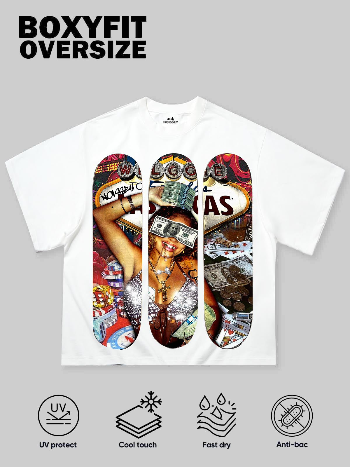 Spend Money in Las Vegas! Skateboard Print Boxy Oversized T-shirt