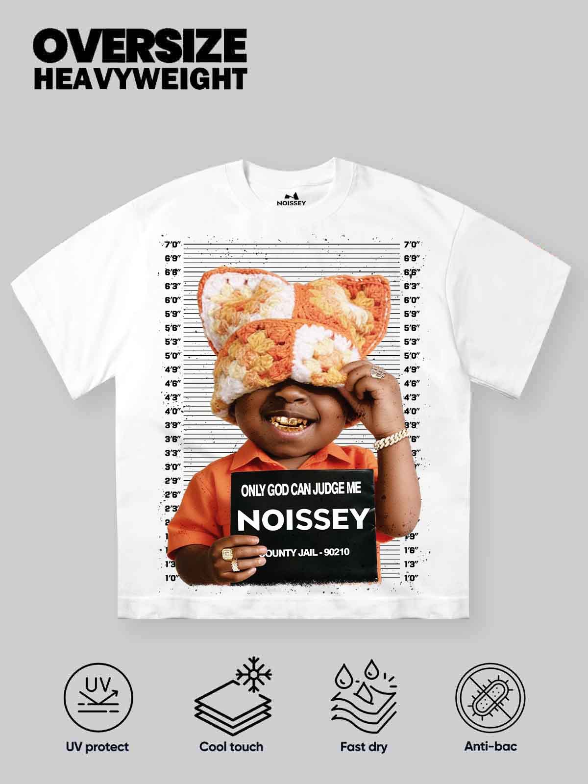NOISSEY "Urban Mischief" Cat-Ear Beanie Graphic T-Shirt - White