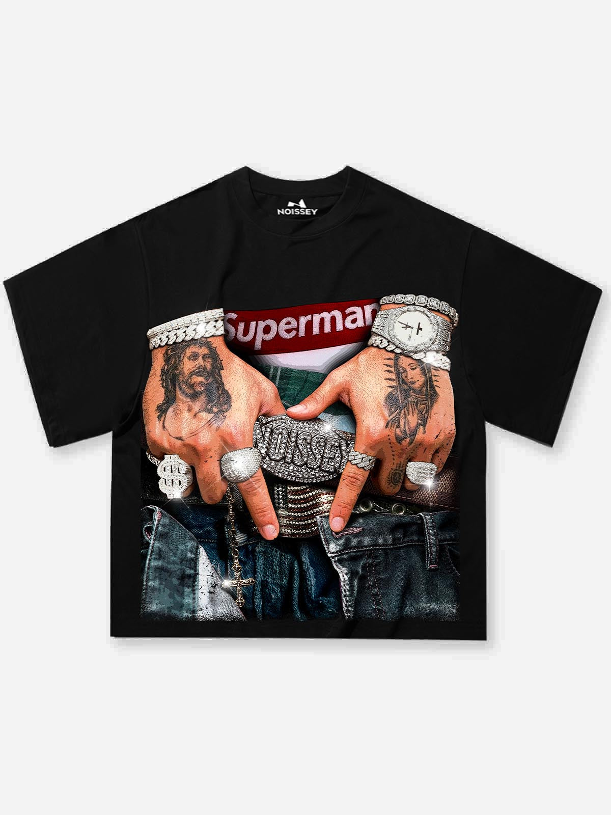 FLEX THE BUCKLE Black Boxy Print Oversized T-Shirt