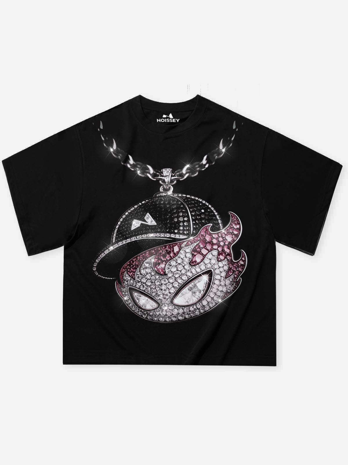 NOISSEY "Diamond Spirit Pendant" Icy Fire Chain Graphic T-Shirt - Onyx Black