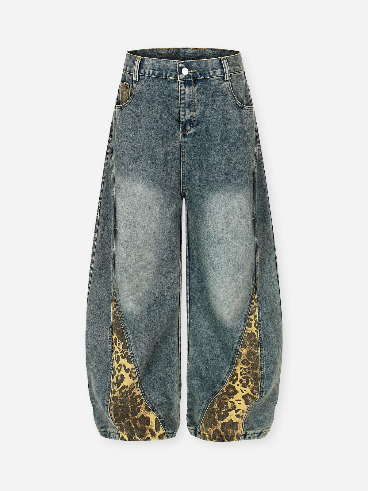 Leopard Print Patchwork Wide-Leg Jeans