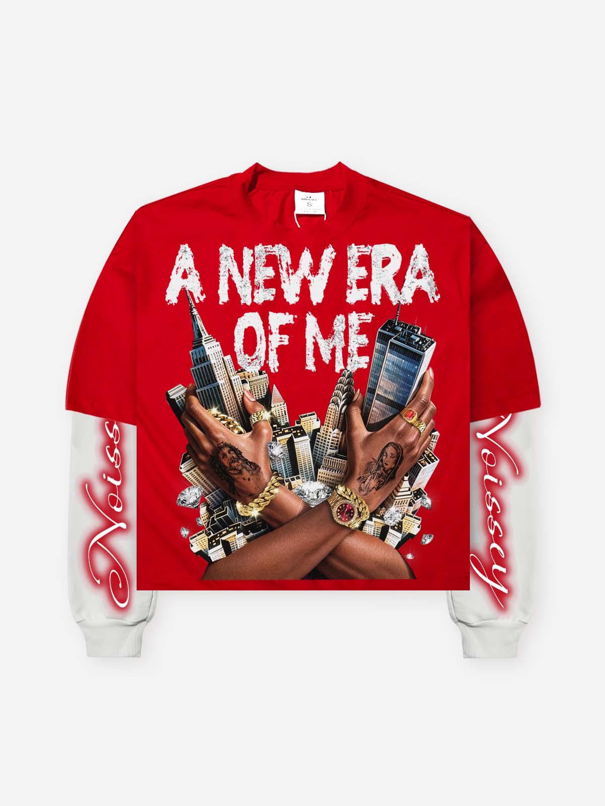 NOISSEY "A New Era Of Me" Double-Sleeve Graphic Sweatshirt - Crimson Red
