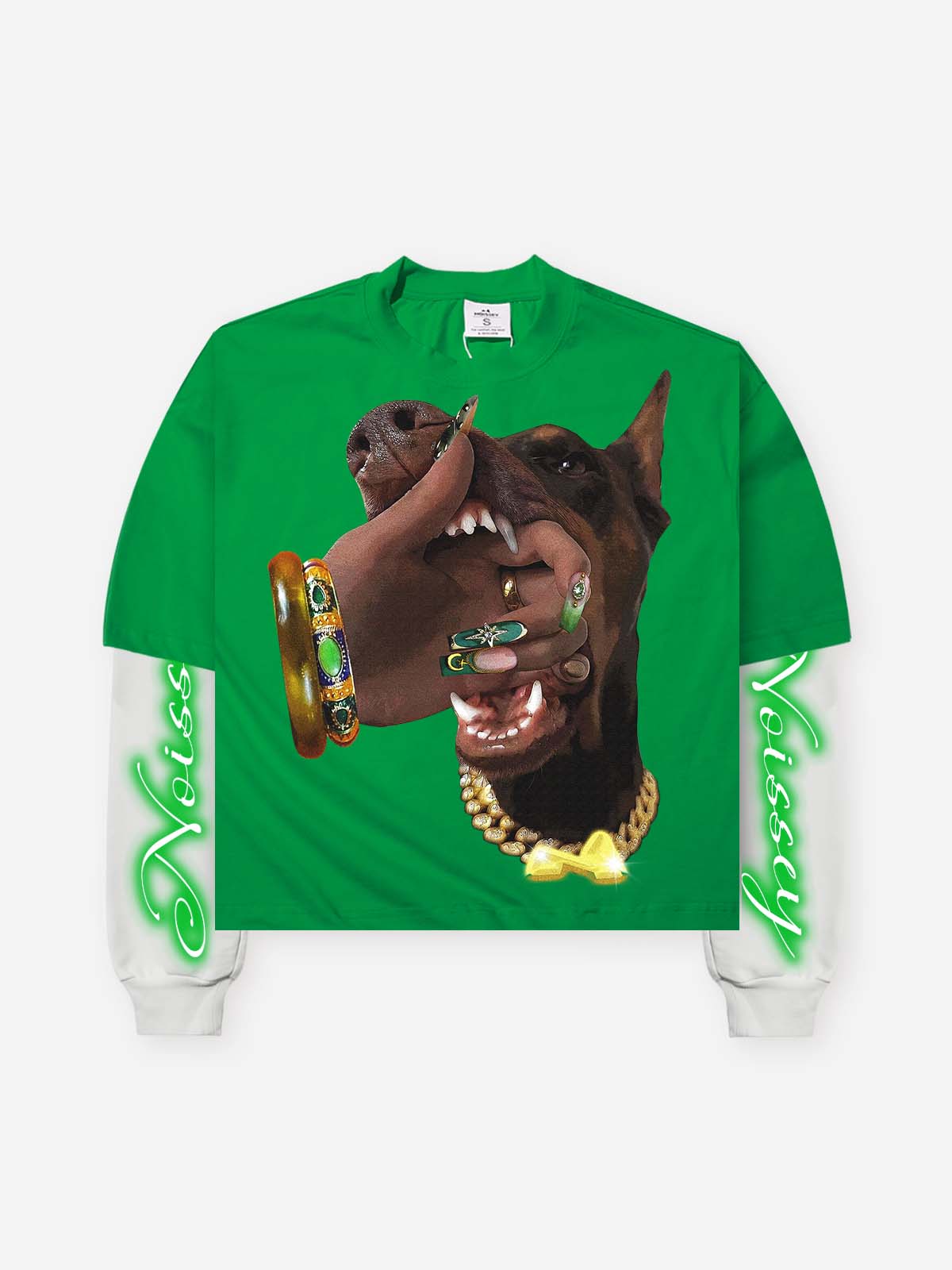 NOISSEY "Cyber Doberman" Double-Sleeve Graphic Sweatshirt - Vibrant Green