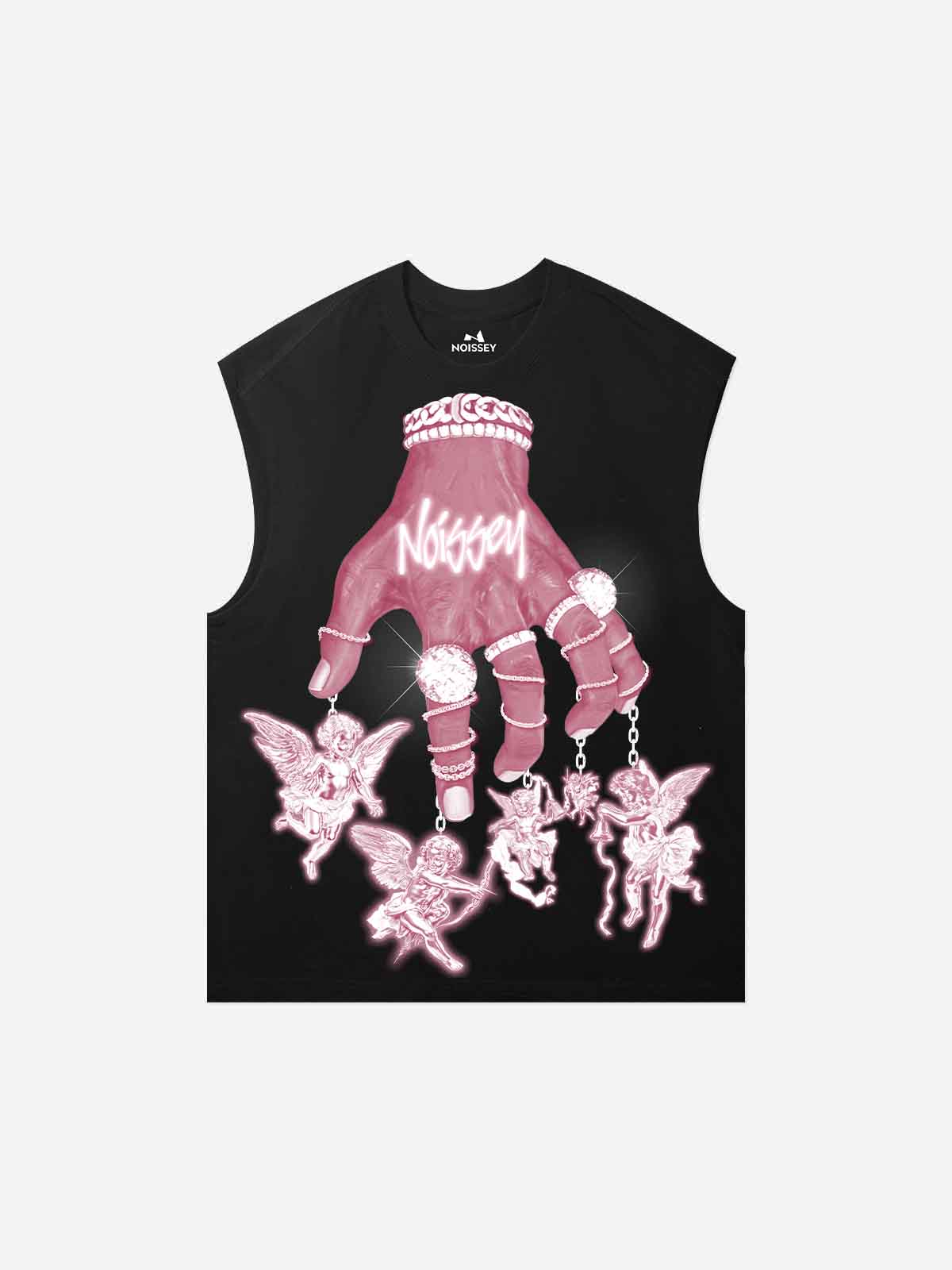 NOISSEY "Hand of Seraph" Pink Neon Tank Top - Onyx Black